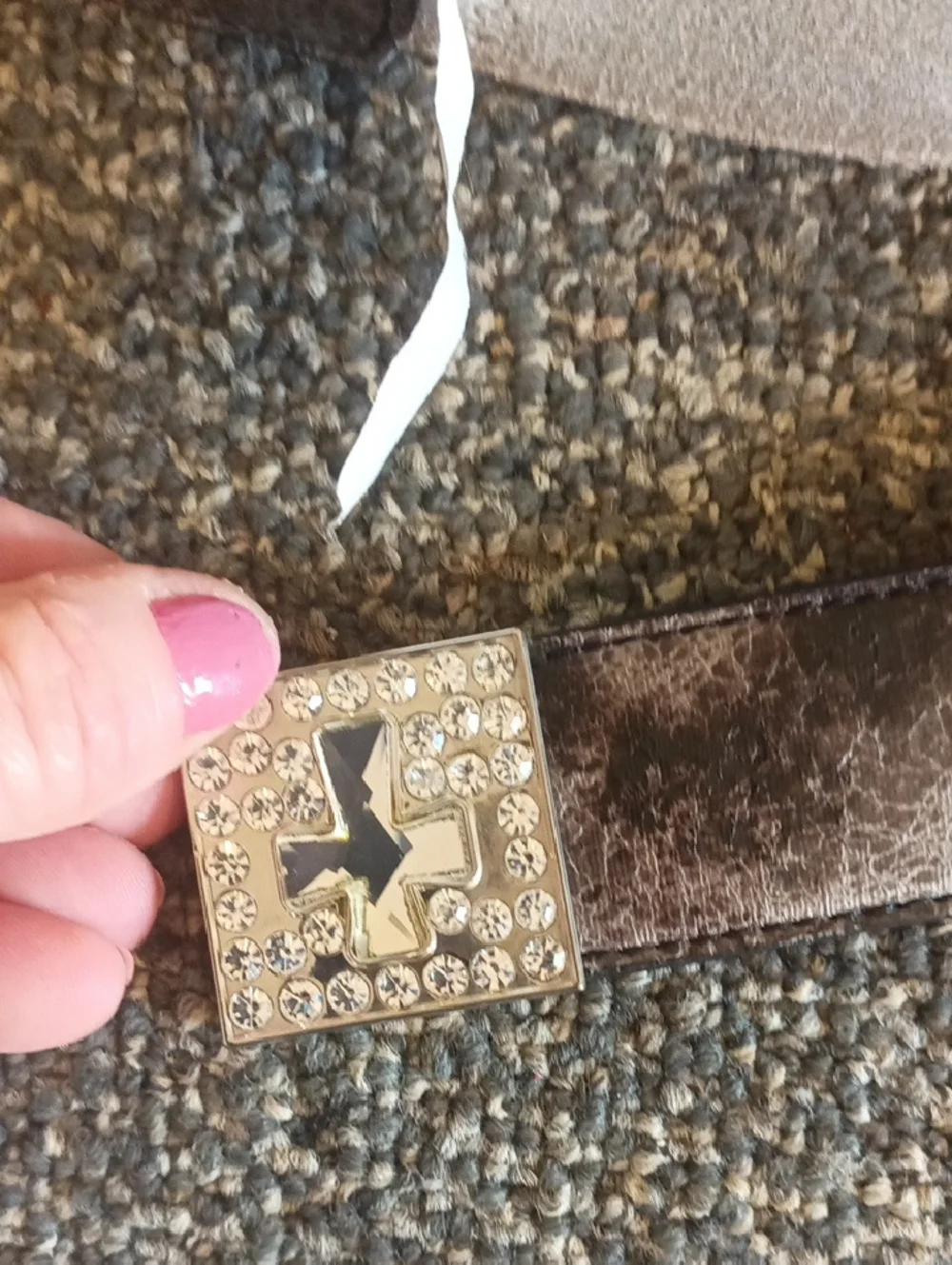 Women's Nocona Bling Embroidered Leather Belt With Rhinestone Cross Size L
